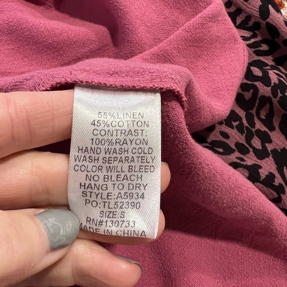 Umgee, New Multi Pattern Sleeves Pink Shift Tunic Dress with Pockets - Picture 13 of 13